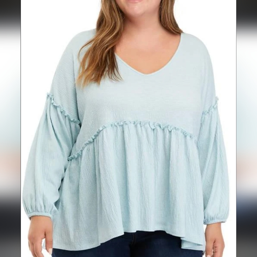 Wonderly Soft Blue Ruffle Blouse Size 3X